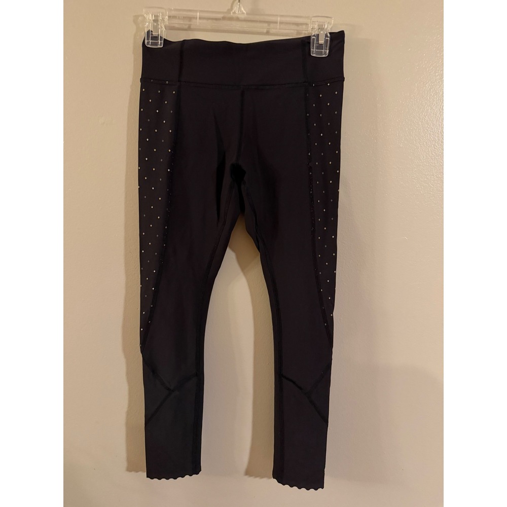 Lululemon‎ Tight Stuff Tight II Black Reflective Dot Scallop Hem Leggings Size 6
